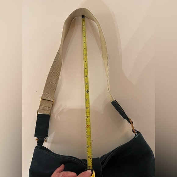 INDIA HICKS Edwina Hobo Slate blue suede soft bag designer retro - Picture 11 of 14